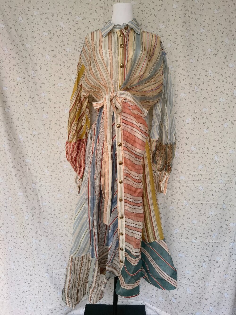 ZIMMERMANN Rebellion patchwork striped linen and silk-blend voile midi wrap dres - Picture 5 of 14
